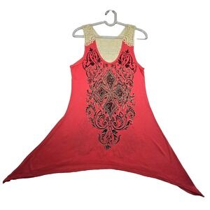 Vocal Crochet Lace Embellished Womens Sz Medium Tunic Tank Top Whimsigoth Grunge